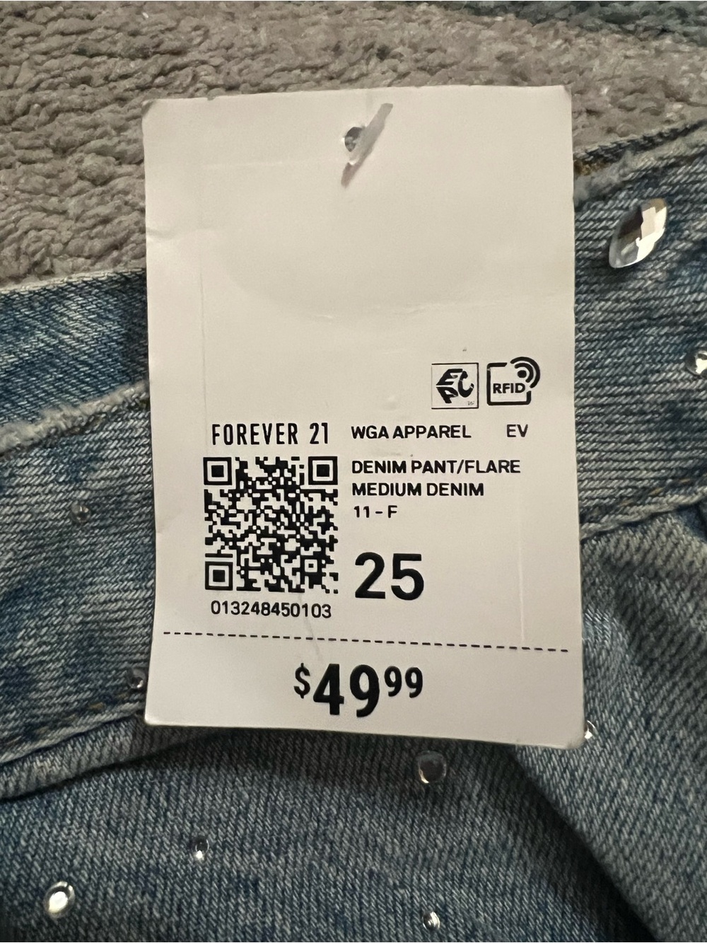 Forever 21 Light Blue Distressed Wide Leg Jeans with Studded Details - Picture 3 of 5